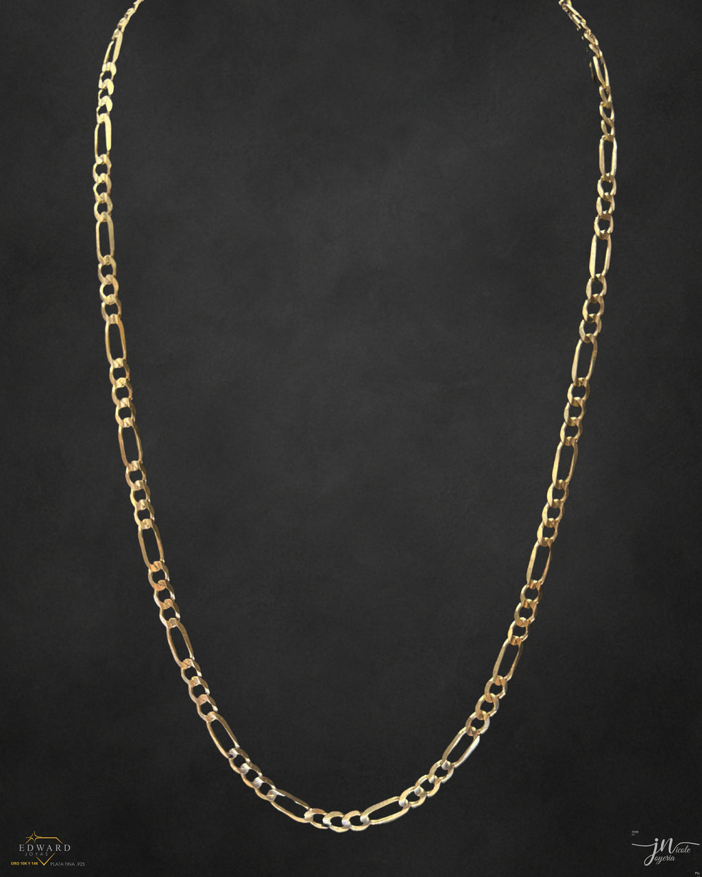 Cadena fígaro tejido 3x1 sólida en oro 10k de 5mm