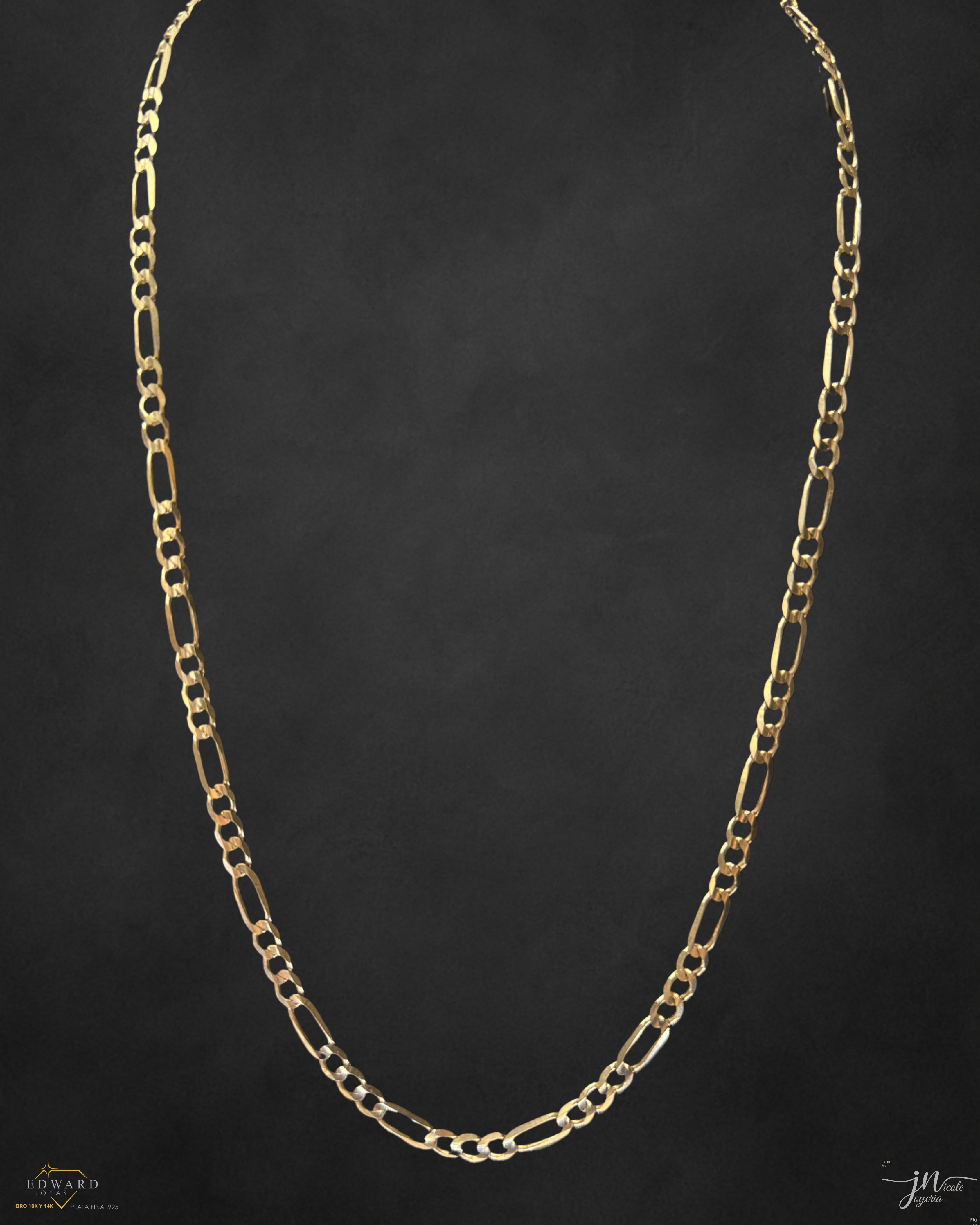 Cadena fígaro tejido 3x1 sólida en oro 10k de 5mm