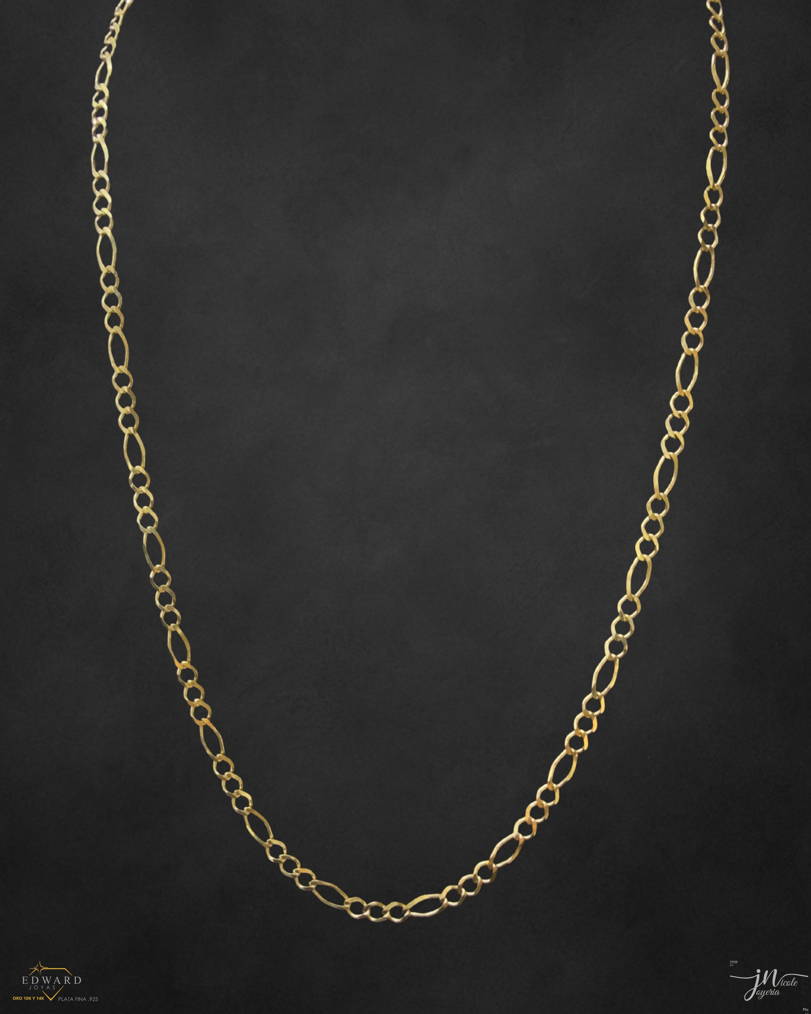 Cadena fígaro tejido 3x1 sólida en Oro 10K de 4mm