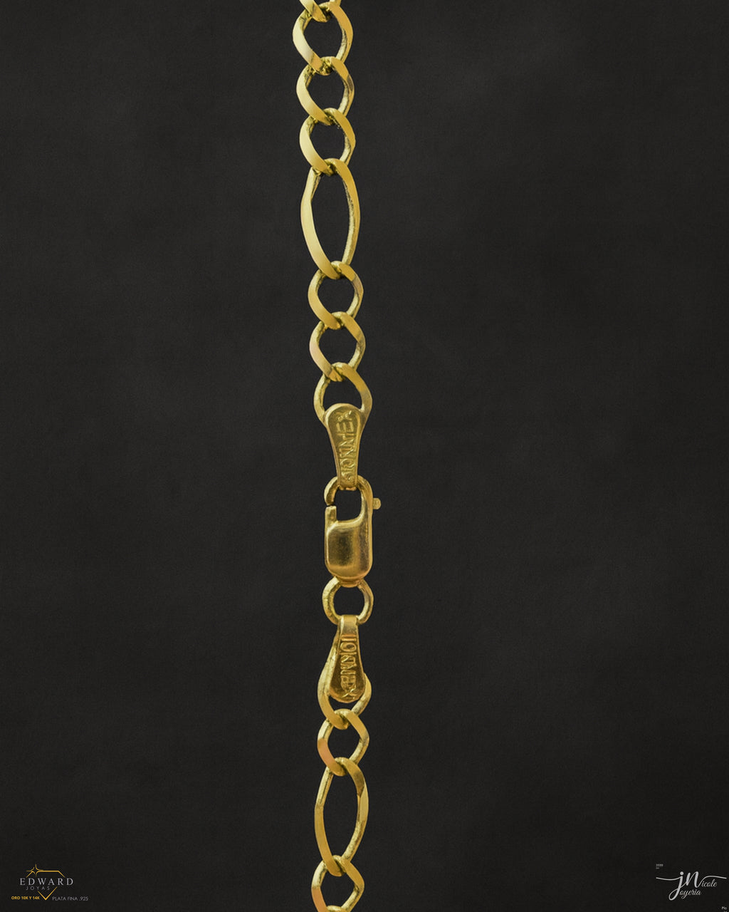 Cadena fígaro tejido 3x1 sólida en Oro 10K de 4mm