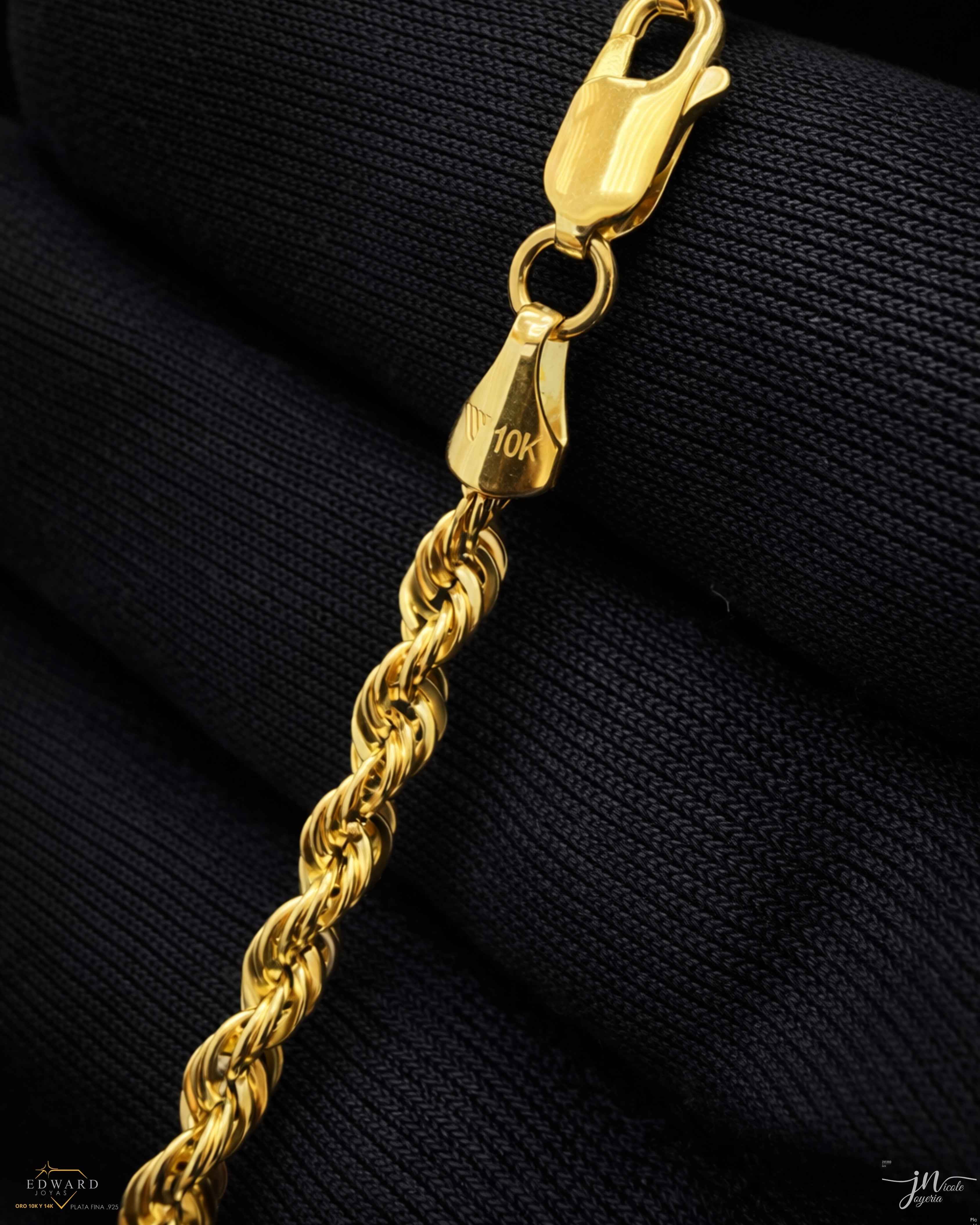 Cadena Torzal en Oro de 10K en 3mm