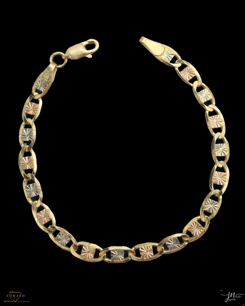 Pulso estilo Marinero en tres oros en Oro 10K de 5mm