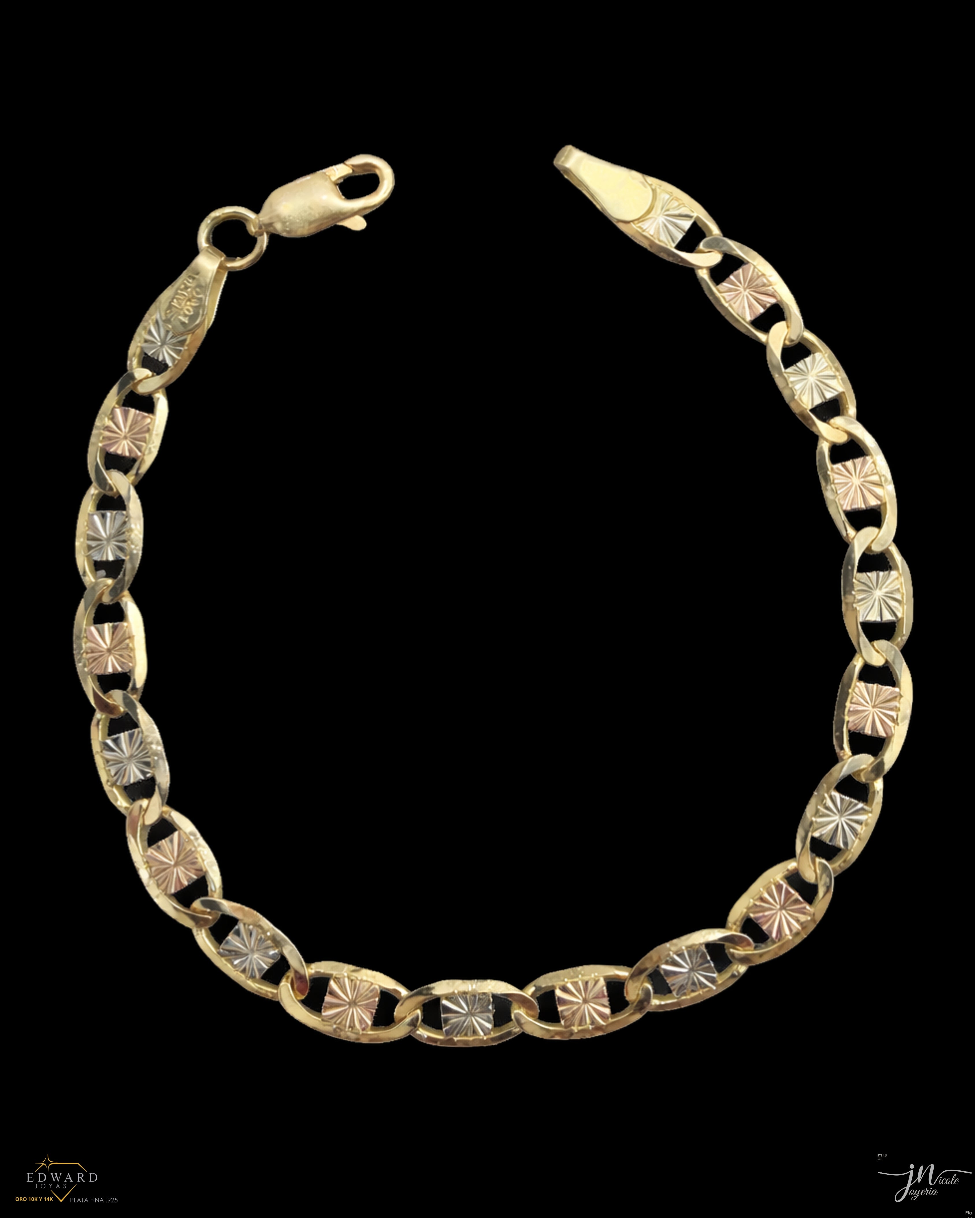 Pulso estilo Marinero en tres oros en Oro 10K de 5mm