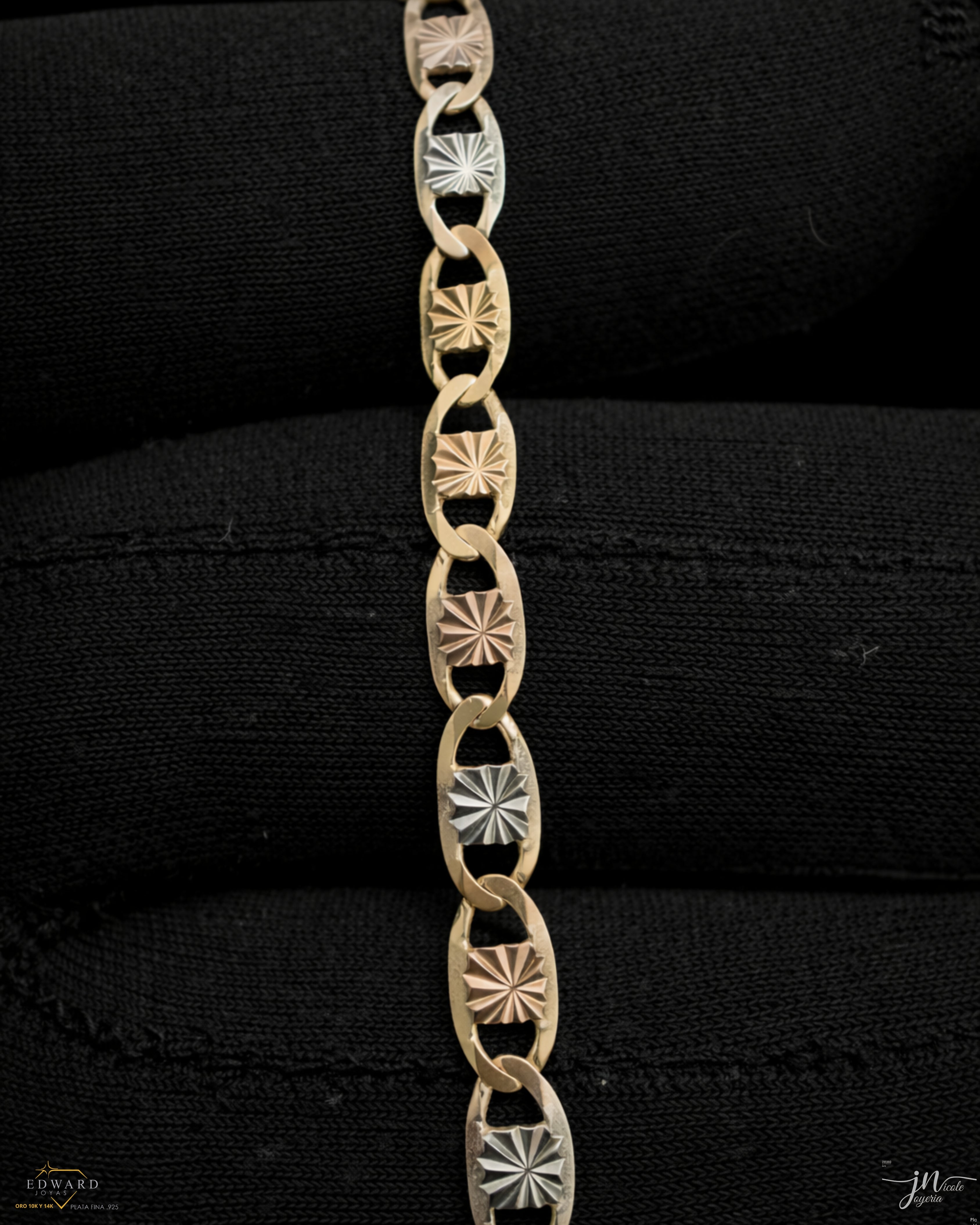 Pulso estilo Marinero en tres oros en Oro 10K de 5mm