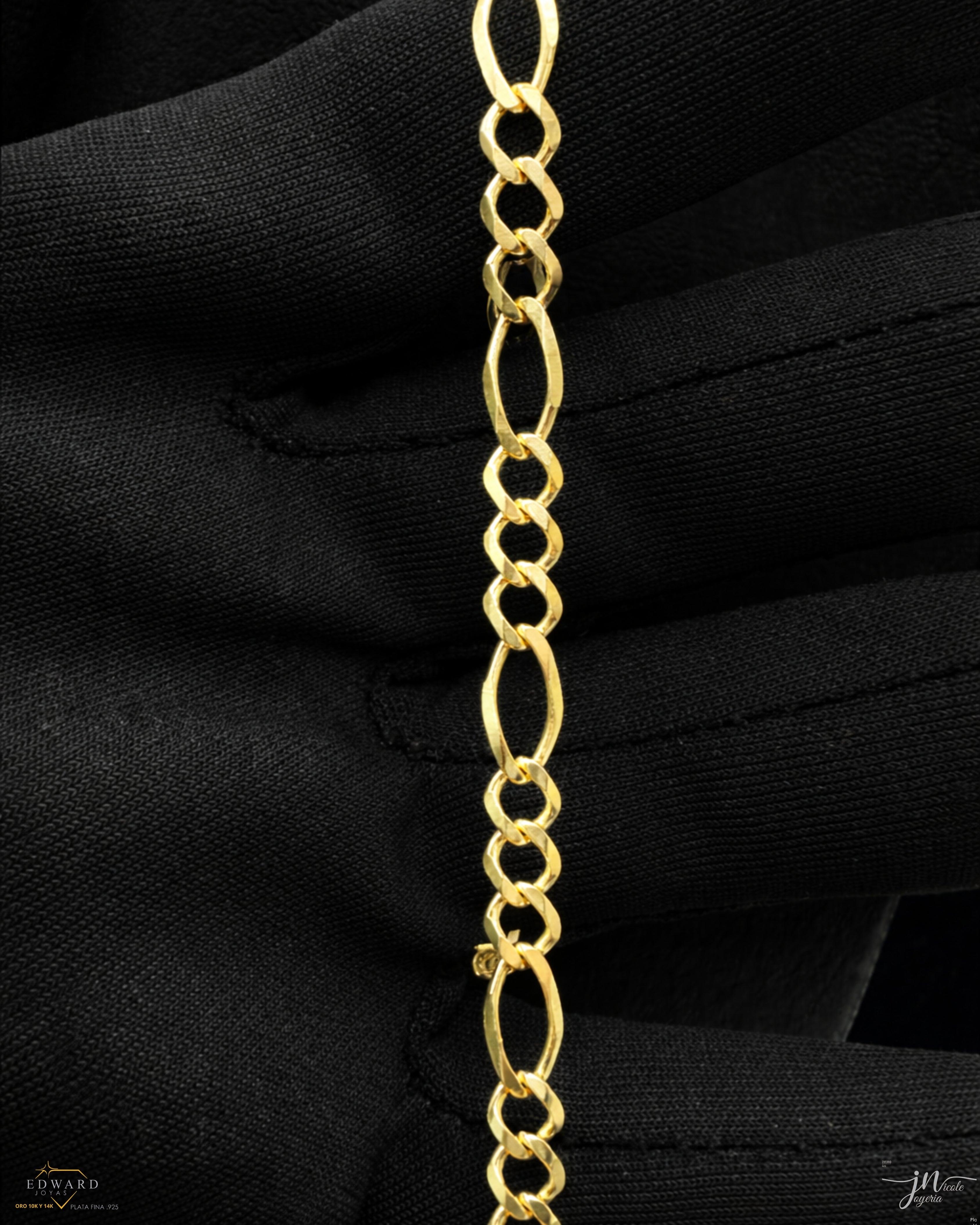 Cadena fígaro tejido 3x1 sólida en oro 10k de 5mm