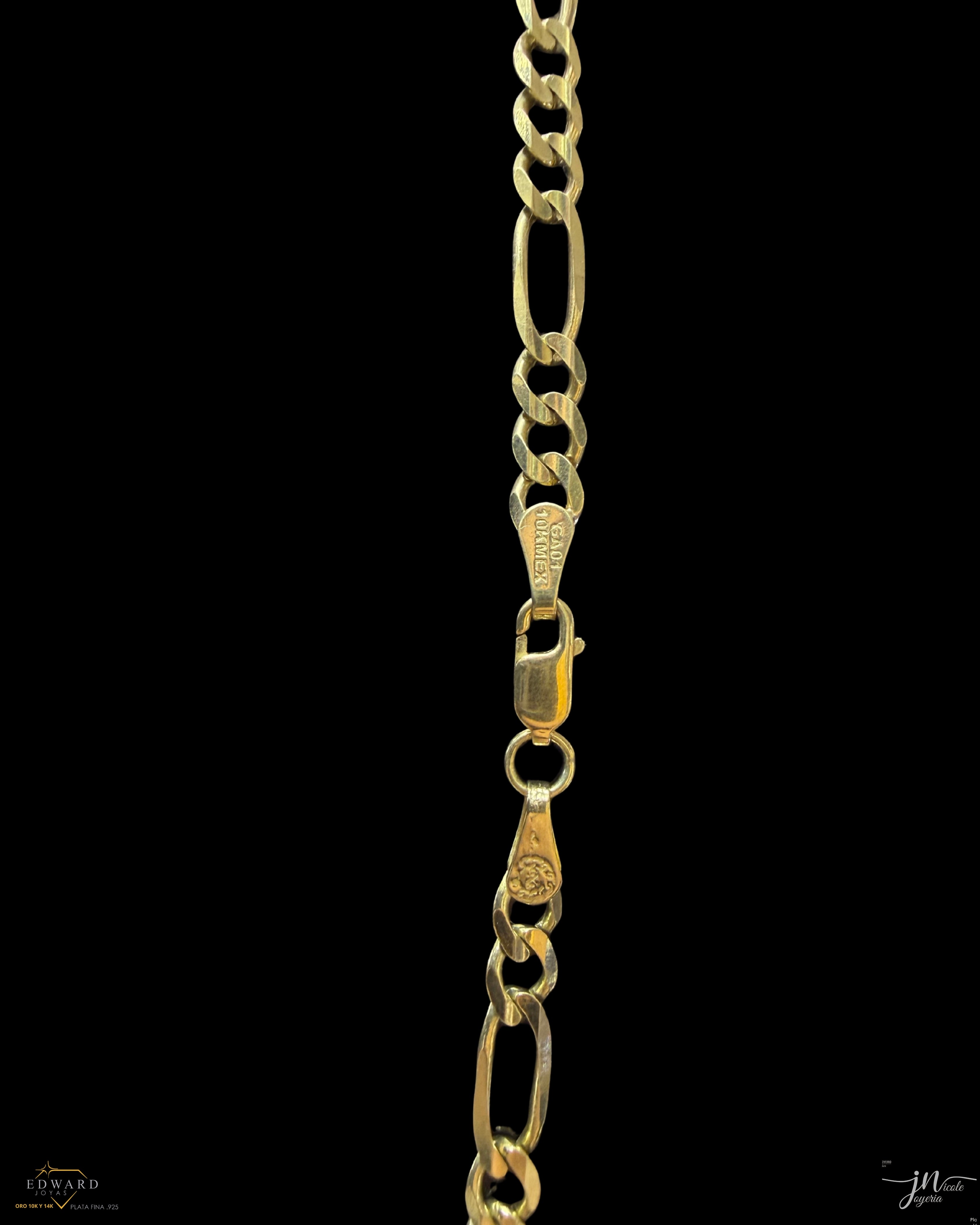 Cadena fígaro tejido 3x1 sólida en oro 10k de 5mm