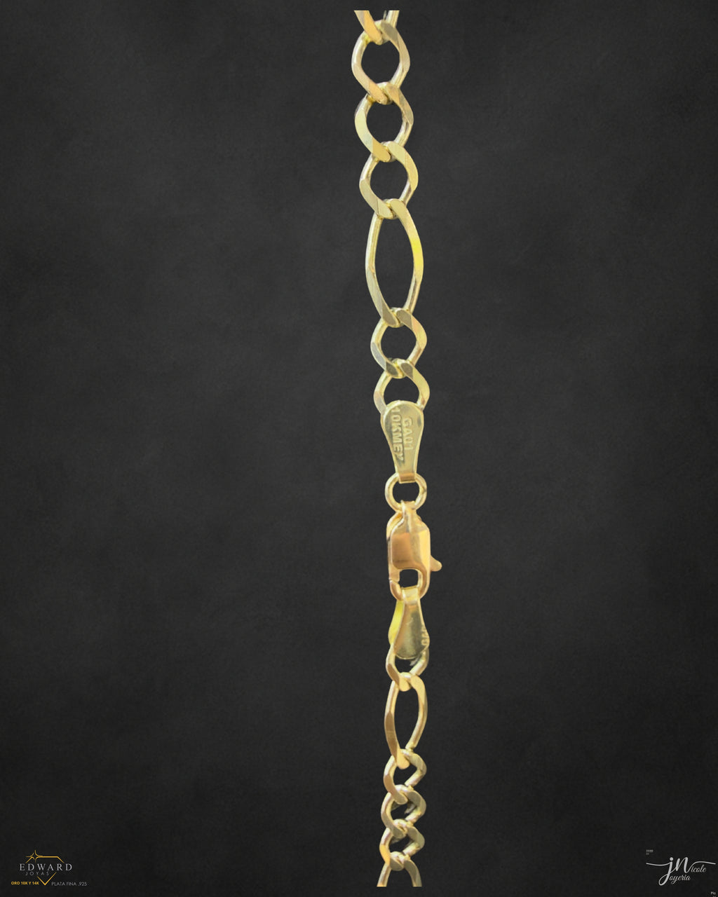 Cadena fígaro tejido 3x1 sólida en oro 10k de 5mm