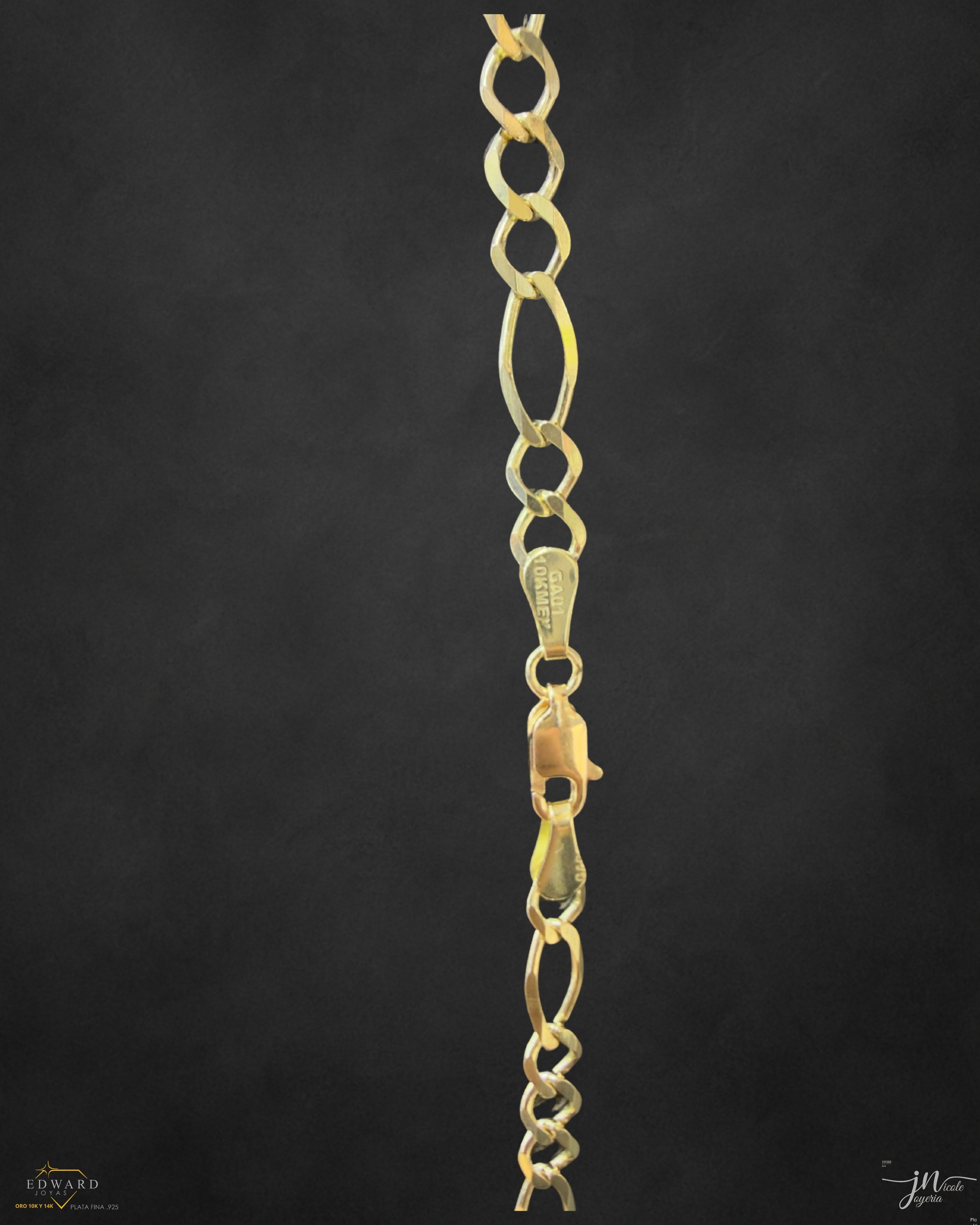 Cadena fígaro tejido 3x1 sólida en oro 10k de 5mm