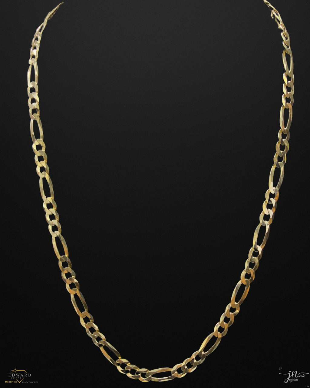 Cadena fígaro 3x1 sólida de oro 10k en 7mm