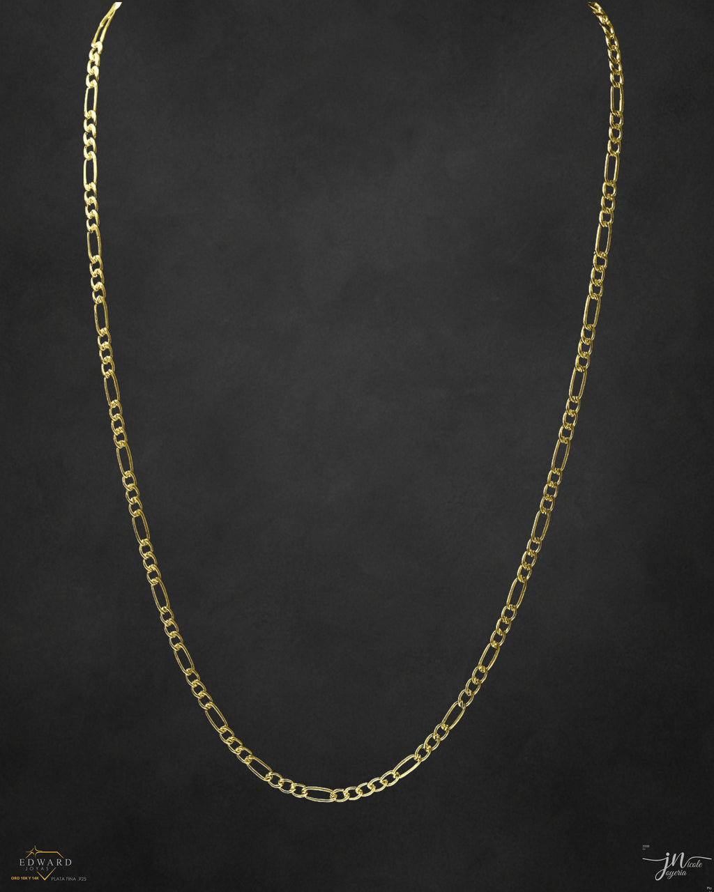 Cadena fígaro tejido 3x1 sólida en oro 10k de 3mm