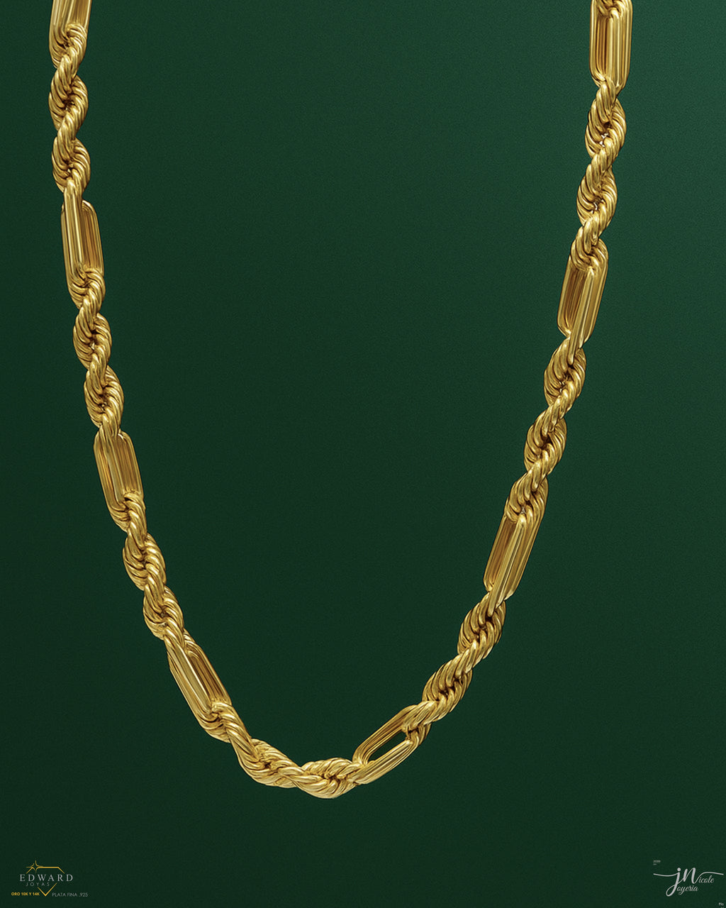 Cadena torzal fígaro sólida en oro 10k de 9mm