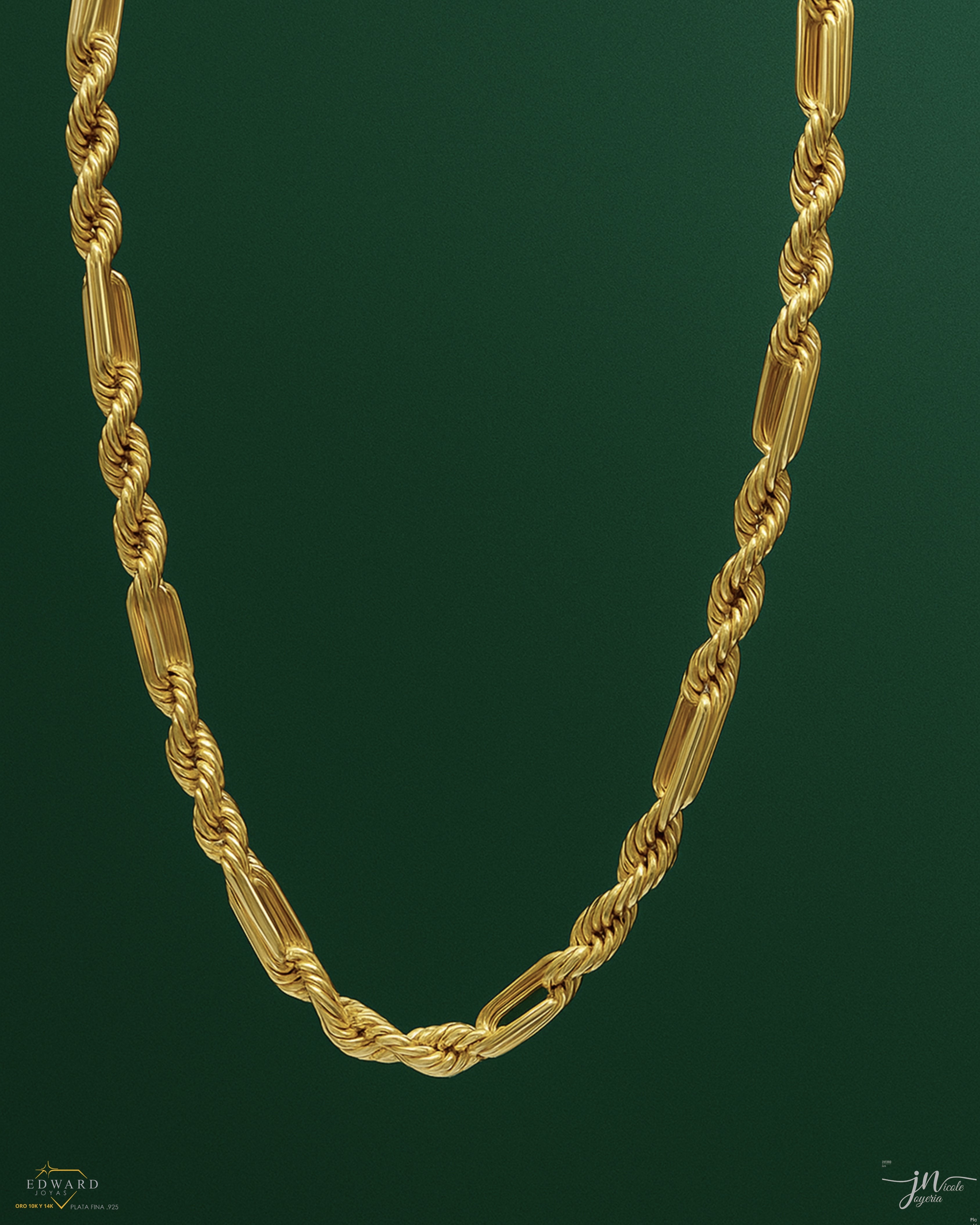 Cadena torzal fígaro sólida en oro 10k de 9mm