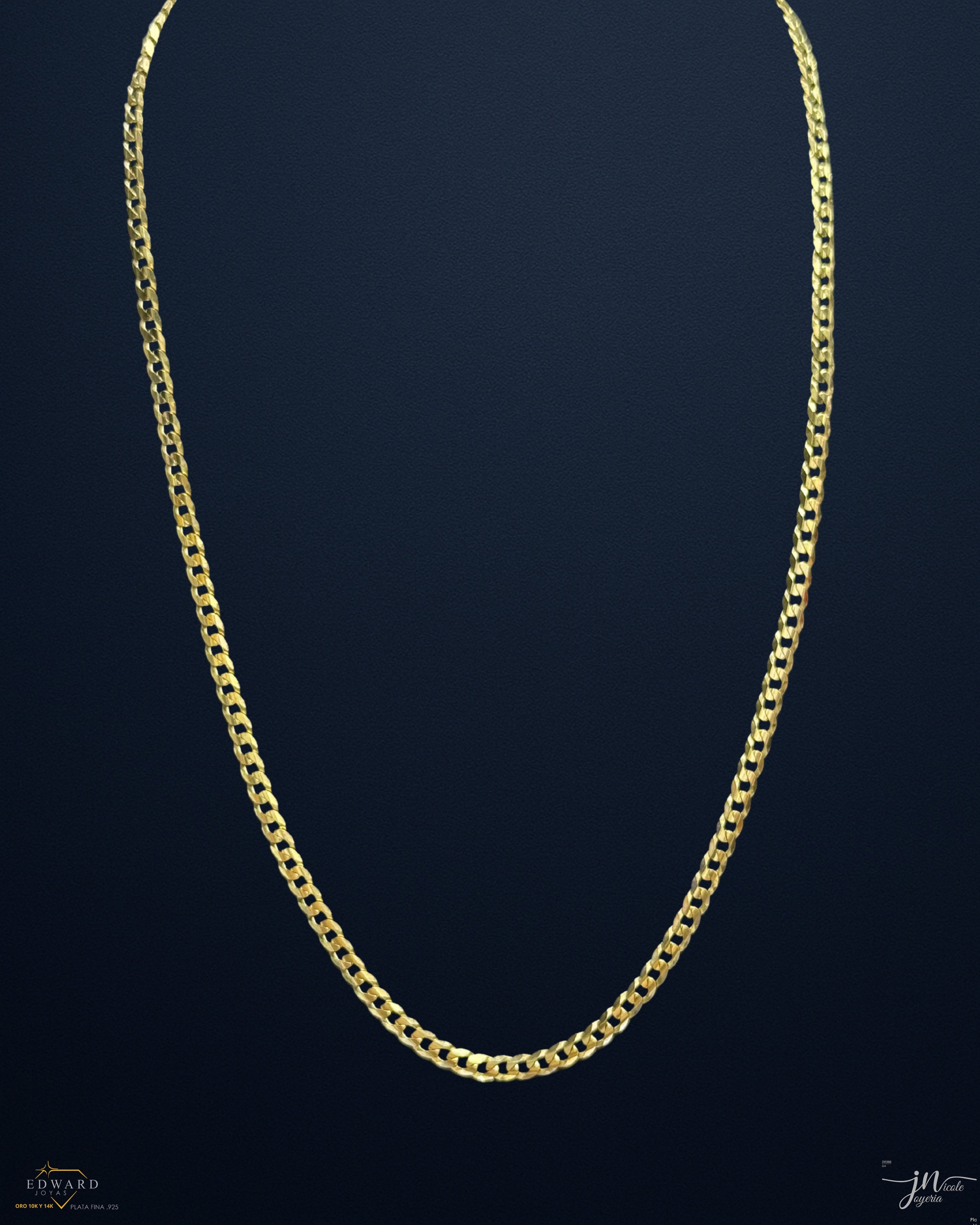 Cadena cubann sólida en oro 10k de 4mm