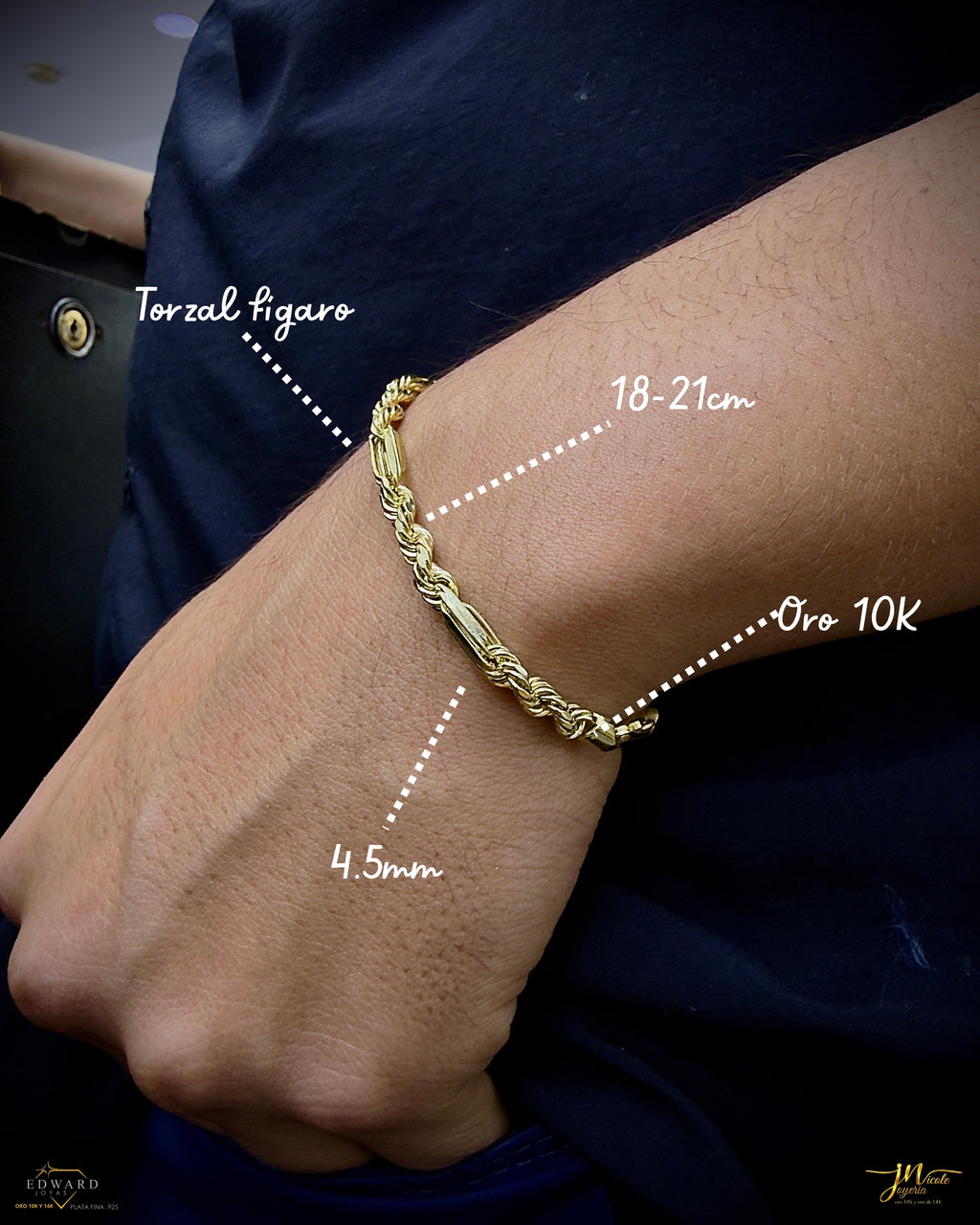 Pulsera torzal fígaro 4.5mm