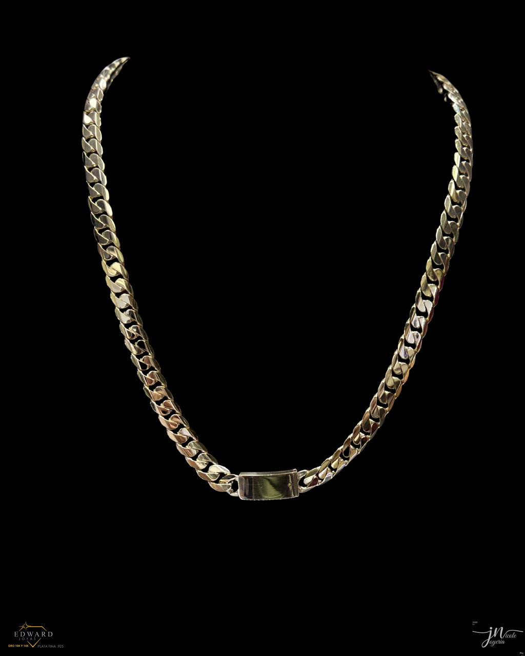 Cadena cubann sólida en oro de 10k en 10mm